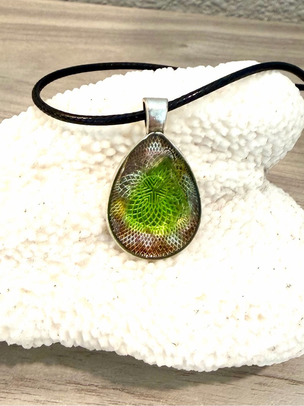 108. Green sea glass and multi colored chips Resin Pendant Necklace